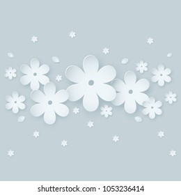 Paper flower background. Vector illustration on light gray blue