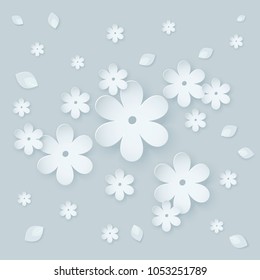 Paper flower background. Vector illustration on light gray blue