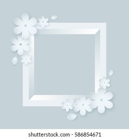 Paper flower background. Vector illustration on light gray blue