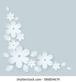Paper flower background. Vector illustration on light gray blue