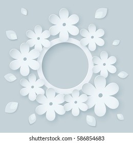 Paper flower background. Vector illustration on light gray blue