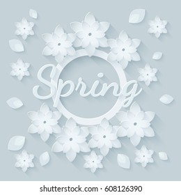 Paper flower background. Vector illustration with flowers and frame