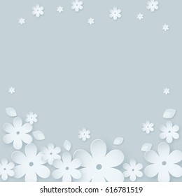 Paper flower background. Vector illustration on light gray blue