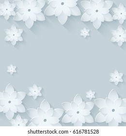 Paper flower background. Vector illustration on light gray blue