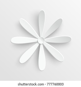 Paper flower. Chamomile are cut from paper. Beautiful heart on a white background. Wedding decorations. Wedding lace. Template greeting card, blank floral wall decor.
