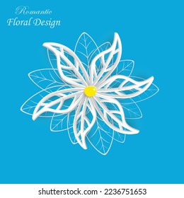 Paper flower. Chamomile are cut from paper. Daisy on a white background. Wedding decorations. Wedding lace. Template greeting card, blank floral wall decor.