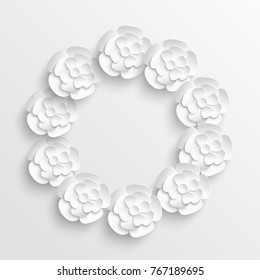 Paper flower. Chamomile are cut from paper. frame. Wedding decorations. Wedding lace. Template greeting card, blank floral wall decor.