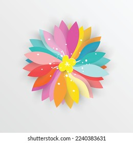 Paper flower. Colorful, bright flowers are cut out of paper. Wedding decorations. Decorative bridal bouquet, separate floral design elements. Greeting card template, blank floral wall decor.