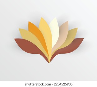 Paper flower. Colorful lotus cut from paper. Wedding decorations. Decorative bridal bouquet, isolated floral design elements. Greeting card template. Vector illustration. Background. 
