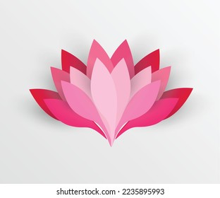 Paper flower. Colorful lotus cut from paper. Wedding decorations. Decorative bridal bouquet, isolated floral design elements. Greeting card template. Vector illustration. Background. 
