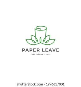 Paper with flower leafs organic logo icon sign symbol design concept. Vector illustration template