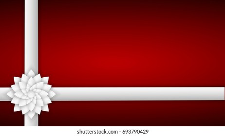 Paper flower on red background. Greeting card.