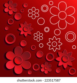 Paper flower, ring and circle - unusual abstract red background
