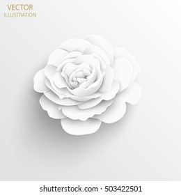 Paper Flower. Rose Cut Out Of Paper. White Rose. Background. Vector Illustration