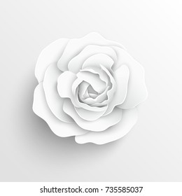 Paper Flower. Paper Rose. White Rose. Roses Cut From Paper. Wedding Decorations. Greeting Card Template, Blank Floral Wall Decor. Background. Illustration