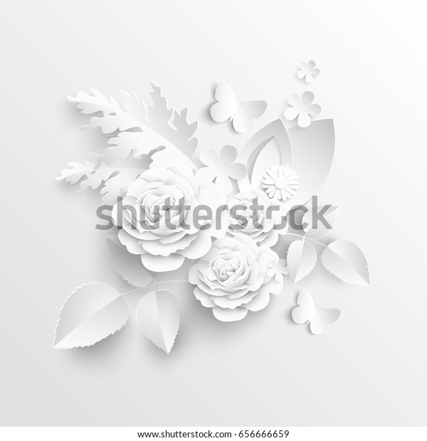紙の花 薔薇は紙から切り取る 結婚式の飾り ウエディングレース グリーティングカードテンプレート 空の花柄の壁デコール 白いバラ 背景 イラスト のベクター画像素材 ロイヤリティフリー