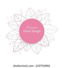 Flor de papel. Marco redondo con flores y hojas cortadas abstractas. Decoración de bodas. El buquet de novias decorativo. Ilustración vectorial. Plantilla de tarjeta de felicitación, decoración de pared floral en blanco.