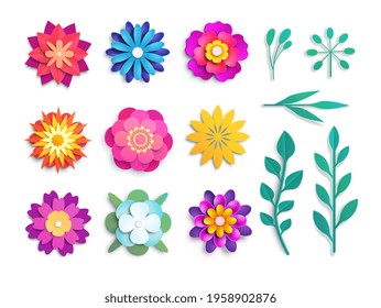 Juego de flores de papel elemento decorativo de adorno floreciente