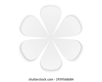 A paper flower with six petals and a shadow under them. White paper template. Sheets of paper stylized as a flower with six petals. Vector illustration.