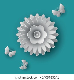 paper flower white with batterflies