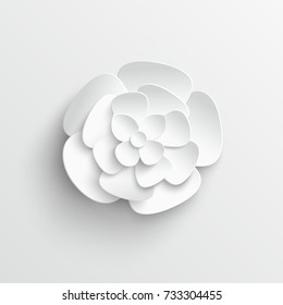 Paper flower. White flower. Lotus. A flower cut from a paper on a white background. Wedding decorations. Wedding lace. Template greeting card, blank floral wall decor. Background. illustration