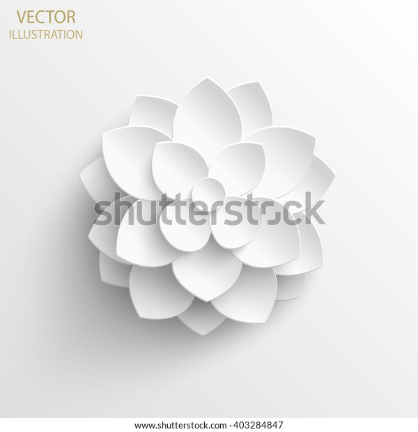 Paper flower.\
White lotus cut from paper. Wedding decorations. Decorative bridal\
bouquet, isolated floral design elements. Greeting card template.\
Vector illustration. Background.\
