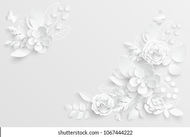 White paper flowers floral background Royalty Free Vector