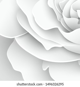 Paper flower. White roses cut from paper.  Wedding decorations. Decorative bridal bouquet, isolated floral design elements. Greeting card template. Vector illustration.