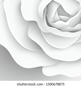 Paper flower. White roses cut from paper.  Wedding decorations. Decorative bridal bouquet, isolated floral design elements. Greeting card template. Vector illustration. Lines.