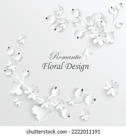 Flor de papel. Rosas blancas cortadas de papel.  Decoración de bodas. Buquet de novias decorativo, elementos de diseño floral aislados. Plantilla de tarjeta de felicitación, decoración de pared floral en blanco. Antecedentes.