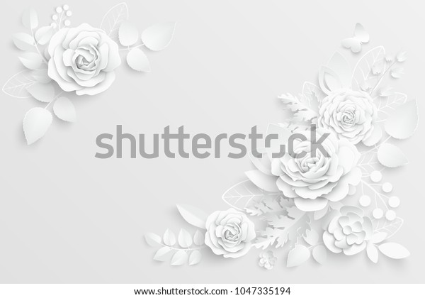 Paper
flower. White roses cut from paper. Wedding decorations. Decorative
bridal bouquet, isolated floral design elements. Greeting card
template, blank floral wall decor.
Background.
