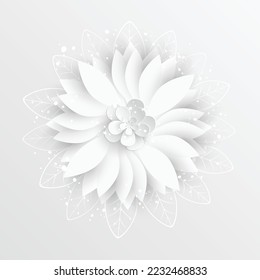 Paper flower. White roses, lotus cut from paper. Wedding decorations. Decorative bridal bouquet, isolated floral design elements. Greeting card template, blank floral wall decor. Background.