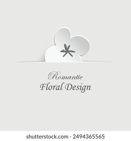Paper flower. White roses, lotus cut from paper. Wedding decorations. Decorative bridal bouquet, isolated floral design elements. Greeting card template, blank floral wall decor. Background.