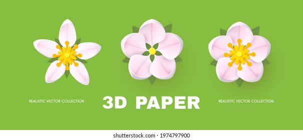 Paper flowercollection. Cute and soft blossom design.