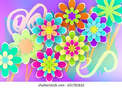 Paper  Flowers  Background Design Stock Vector Illustration