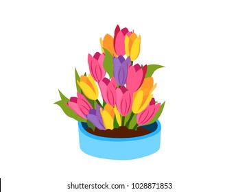 Paper Flowers in a Basket - Cartoon Vector Image