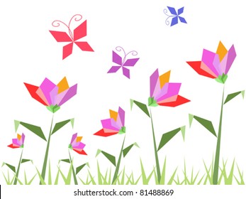 paper flowers and butterfly
