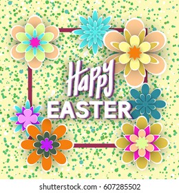 Paper Flowers for Greeting Card Happy Easter Design Stock Vector Illustration