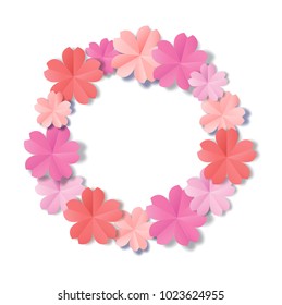 Paper flowers isolated on white background in origami style