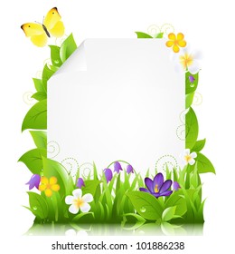 Paper With Flowers And Leaves, Isolated On White Background, Vector Illustration