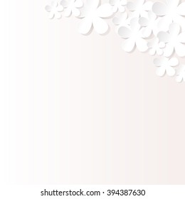 Paper flowers on the background or card with voluminous paper flowers and place for text, vector image
