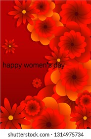 paper flowers on red background, vector illustration