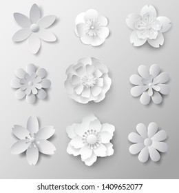 Paper flowers set. Vector stock.