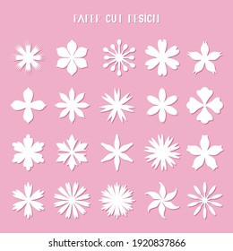 Paper flowers. Vector set. Floral templates. Silhouettes. For paper and laser cutting. Isolated decorative elements. For postcards, crafts made of felt, cardboard.