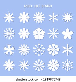 Paper flowers.Vector set of templates. Silhouettes. For paper and laser cutting. Isolated floral decorative elements. For postcards, crafts made of felt, cardboard.