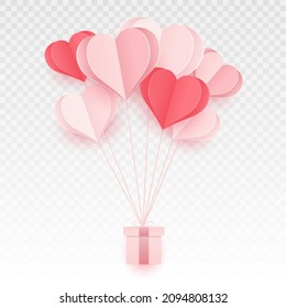 Paper flying hearts isolated on transparent background. Love symbol for Happy Women's, Mother's, Valentine's Day and birthday celebration. Vector illustration isolated on png.