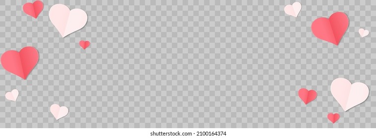Paper flying hearts isolated on transparent background. Love symbol for Happy Women's, Mother's, Valentine's Day and birthday celebration. Vector illustration isolated on png.