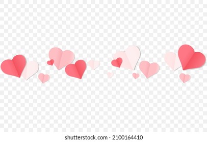 Paper flying hearts isolated on transparent background. Love symbol for Happy Women's, Mother's, Valentine's Day and birthday celebration. Vector illustration isolated on png.