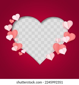 Paper flying hearts isolated on transparent background. Love symbol for Happy Women's, Mother's, Valentine's Day and birthday celebration. Vector illustration isolated on png.