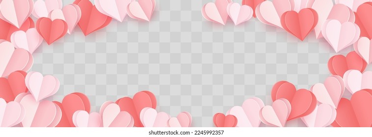Paper flying hearts isolated on transparent background. Love symbol for Happy Women's, Mother's, Valentine's Day and birthday celebration. Vector illustration isolated on png.